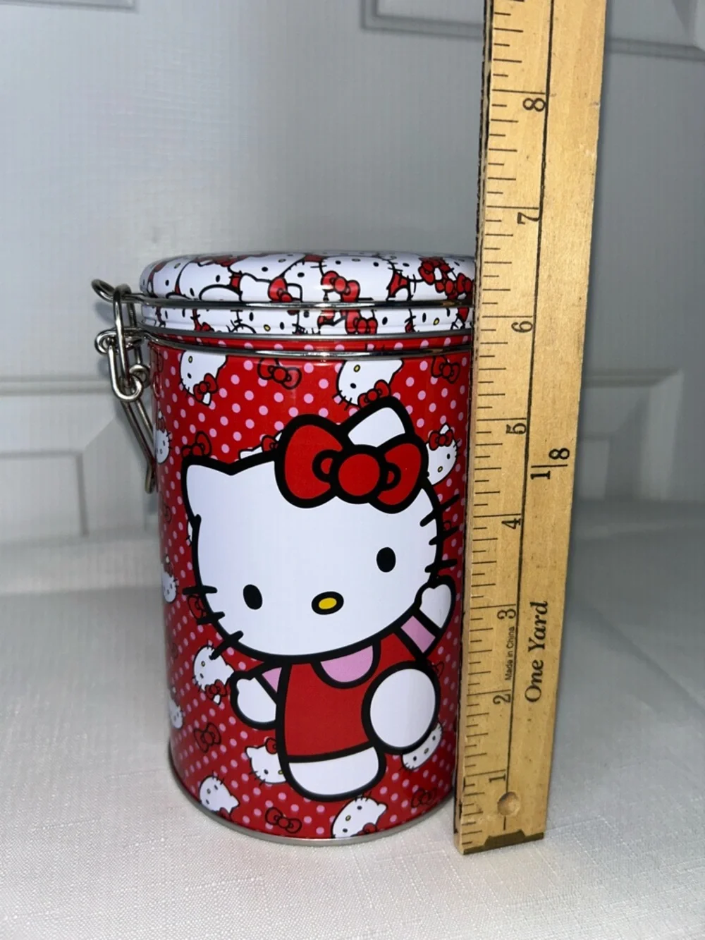 Hello Kitty Red and White Metal Storage Tin with Polkadot Graphic